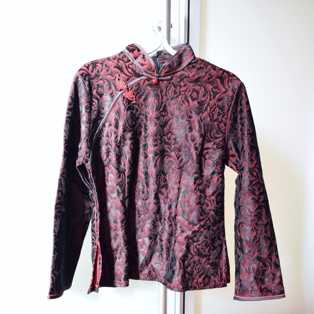 Red Black Lace Flora Qipao Blouse - Chinese Top